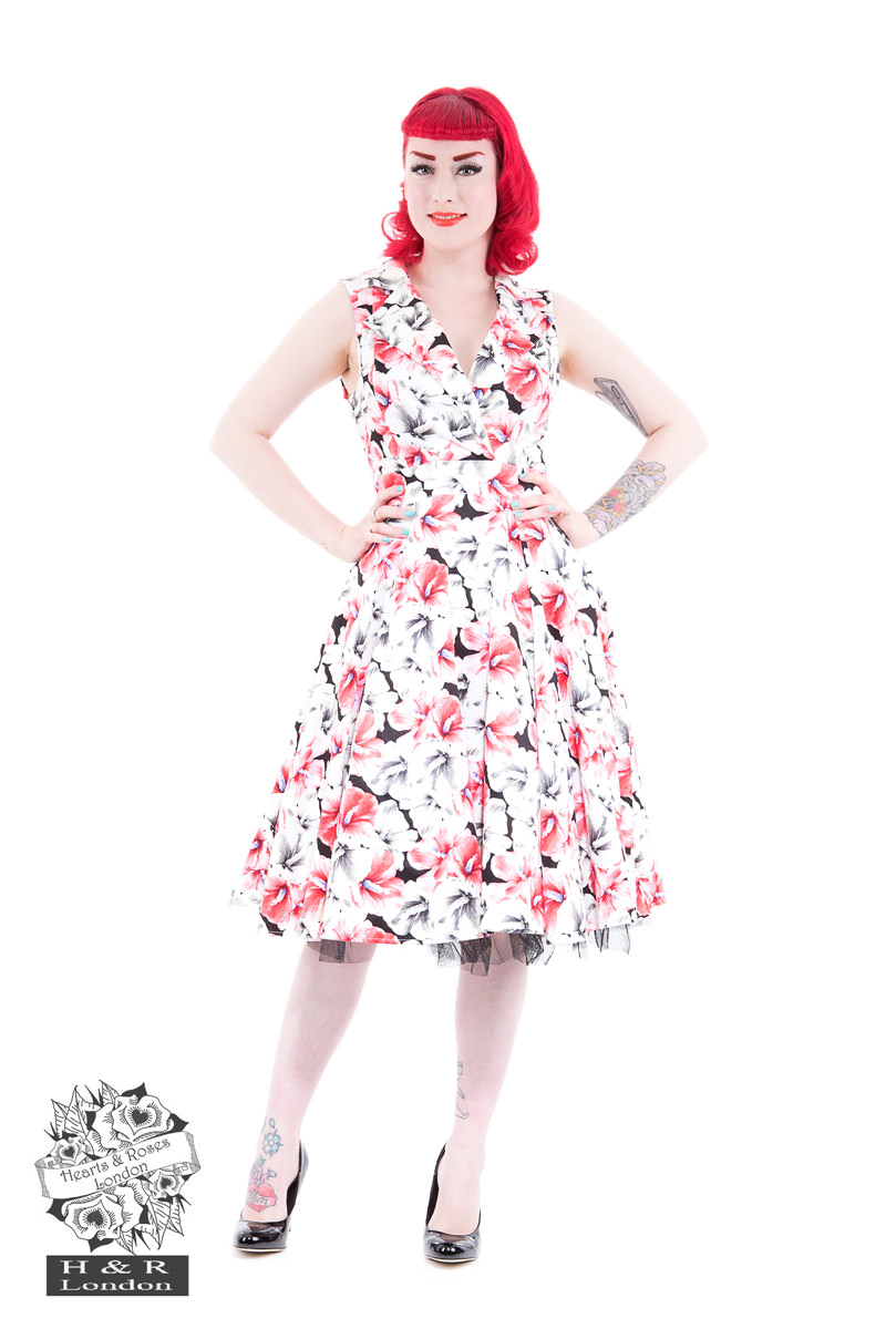 White Sorrento Red Rose Tea Dress